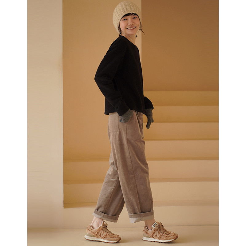 伸縮性ありコーデュロイパンツ　コットン混紡ワイドパンツ　S-XL#689