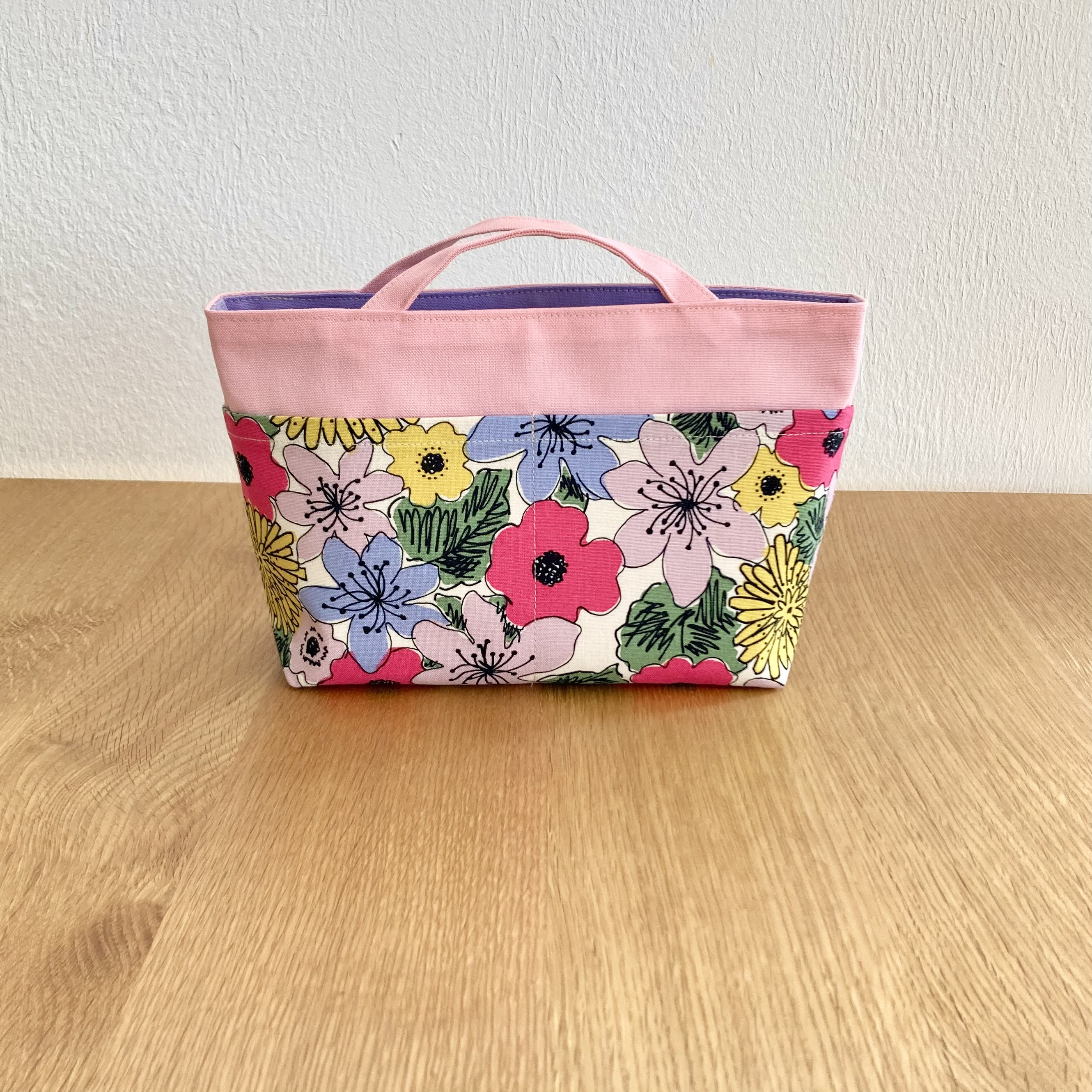 【1点限り】中が明るくて見やすい⭐️花柄布製バッグインバッグ【さくらピンク】11号帆布