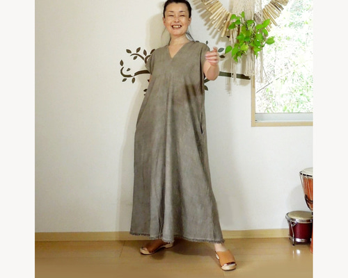 asana HEMP100% テロテロ 貫頭衣 ロング ワンピース●草木染め asana HEMP100% テロテロ 貫頭衣 ロング ワンピース○草木染め麻
