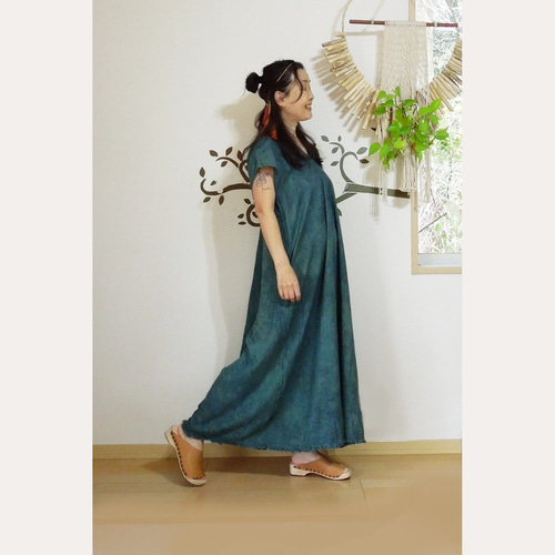 asana HEMP100% テロテロ 貫頭衣 ロング ワンピース○草木染め麻