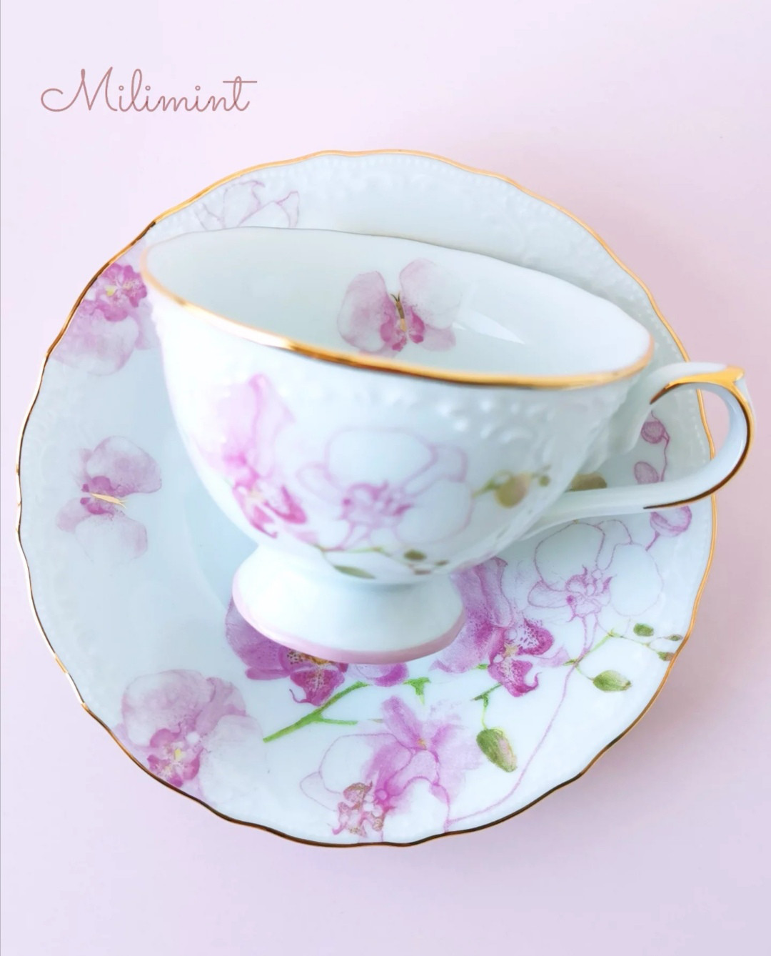 【受注制作】幸せ運ぶ蝶々と胡蝶蘭のカップ＆ソーサー