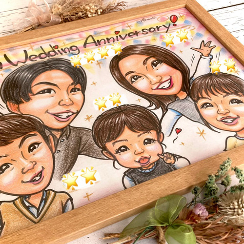 結婚記念日 銀婚式祝い 金婚式 誕生日 似顔絵 イラスト お祝い 両親