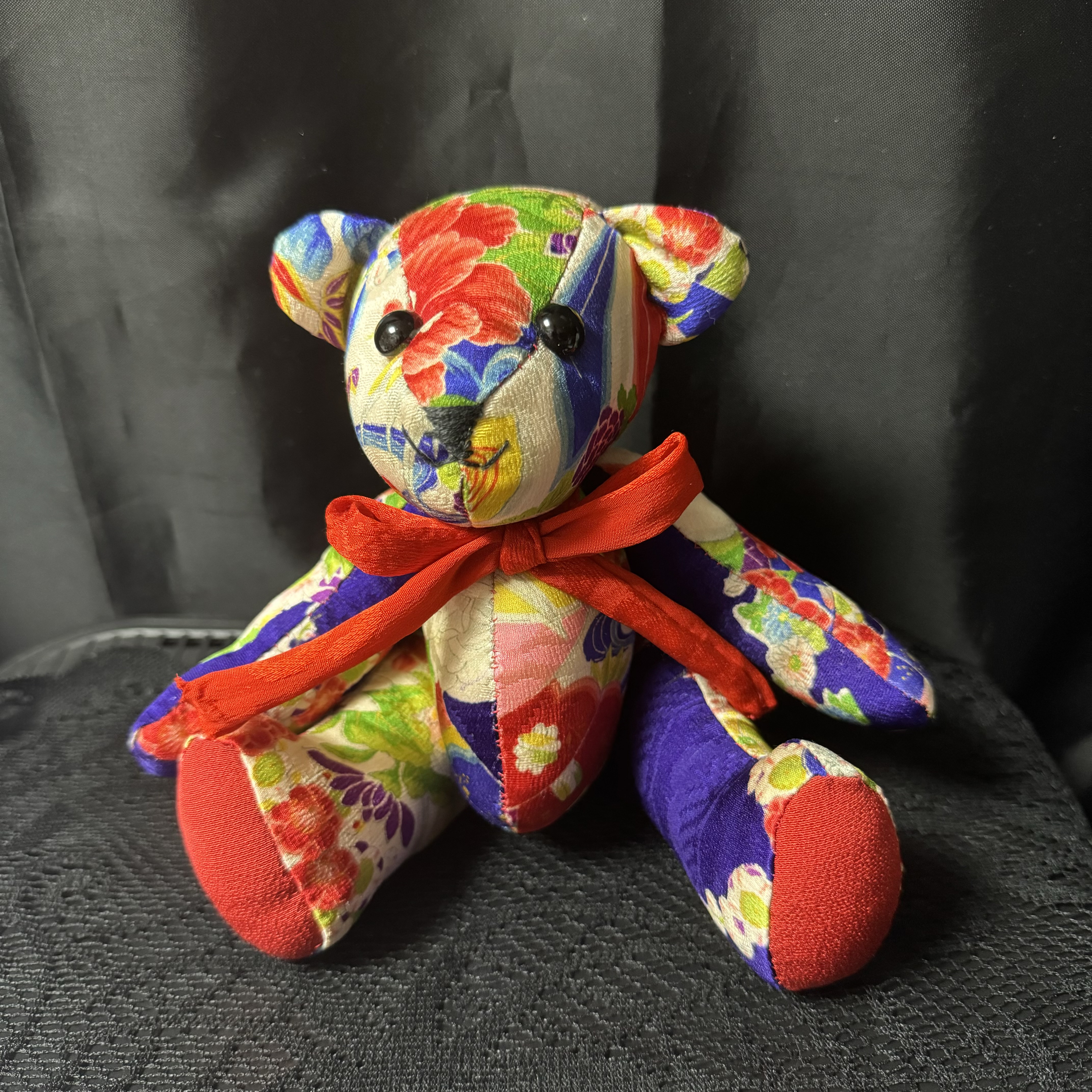 テディベア　古布　紫系　着物　プレゼント　ご褒美　くま　ハンドメイド　【ポヨちゃんNO.1 】