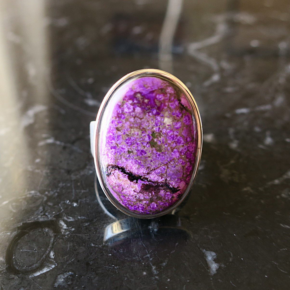 パープライト リング 大きめ 大人カジュアル 覆輪 #17｜天然石ジュエリー