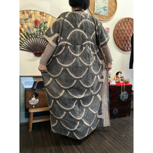 ユメさま、ご予約品　鯉のぼり柿渋染め　ロングチュニック&ロングベスト 鯉のぼり(木綿)の柿渋染めチュニック 古布リメイク チュニック