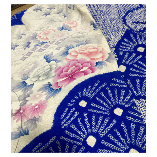 振袖総絞り(青系)のチュニック(ストール付き) 着物リメイク チュニック