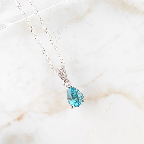 専用JJ230★高級 ブルージルコン1.43ct ダイヤ ネックレス 鑑付 silver925】限定2・大粒ブルージルコンのペアシェイプネックレス