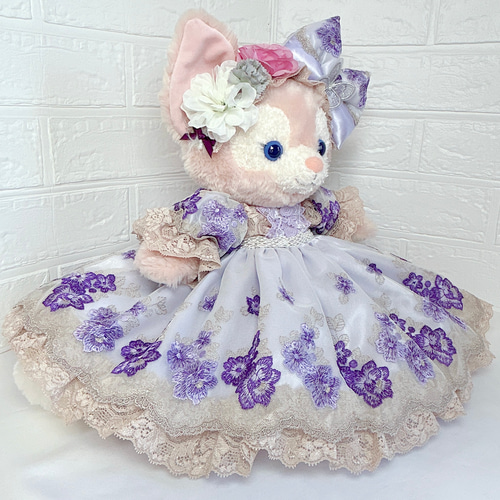 ハンドメイド★サテンコスチューム★ぬいぐるみバッジ♡チャーム用コスチューム ステラルー コスチューム Sサイズぬいぐるみ用 ドレス ピンク 靴