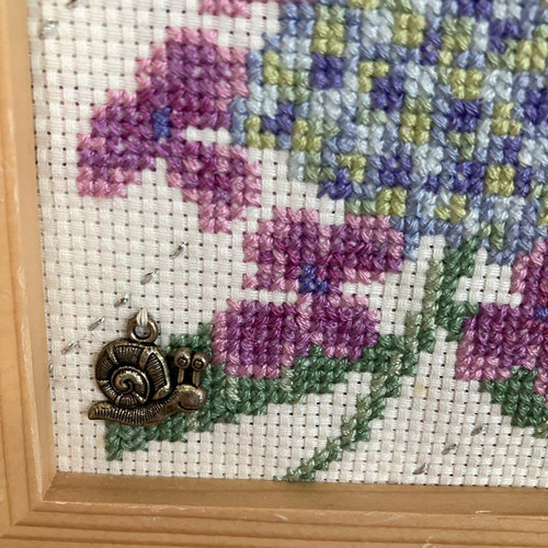 クロスステッチ刺繍 アジサイ紫陽花あじさい 木額入り 壁飾り