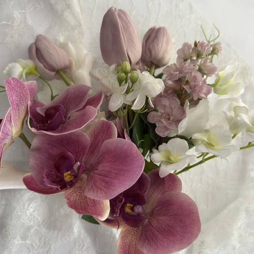 胡蝶蘭♡モーブピンク♡韓国風ウェディングブーケ＆ブートニア