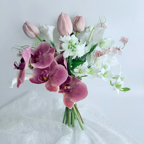 胡蝶蘭♡モーブピンク♡韓国風ウェディングブーケ＆ブートニア