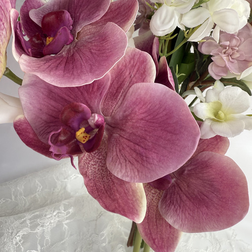 胡蝶蘭♡モーブピンク♡韓国風ウェディングブーケ＆ブートニア