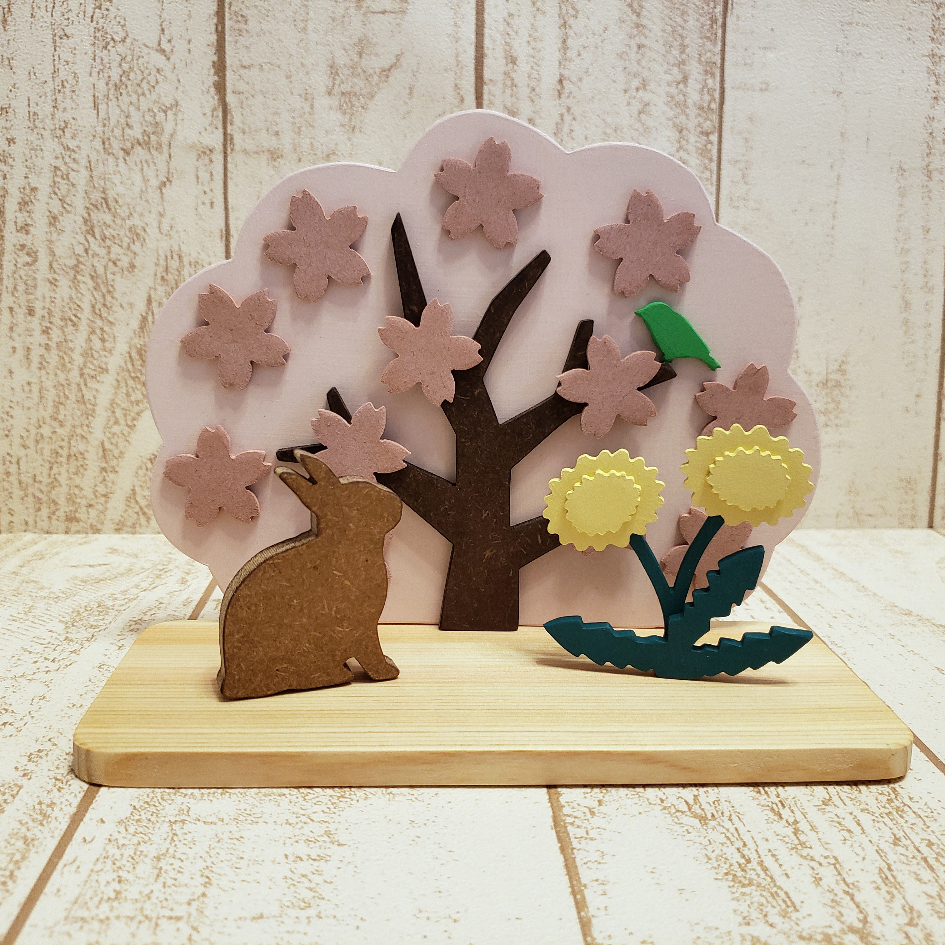 受注制作☆動物の変更も色変更も可能！☆春☆桜とウサギの置物☆たんぽぽ☆お花見