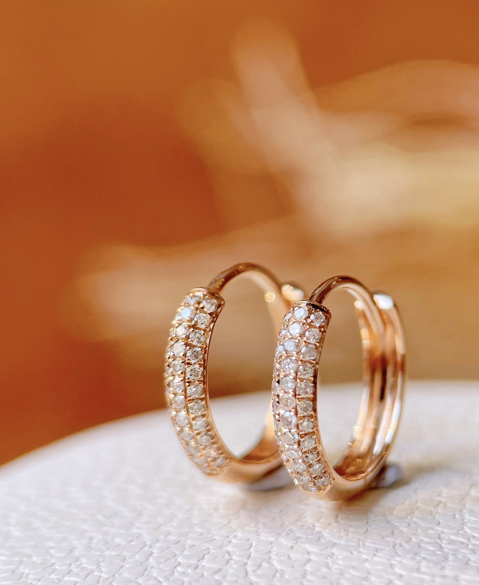 天然ダイヤモンド付きフープピアスk18