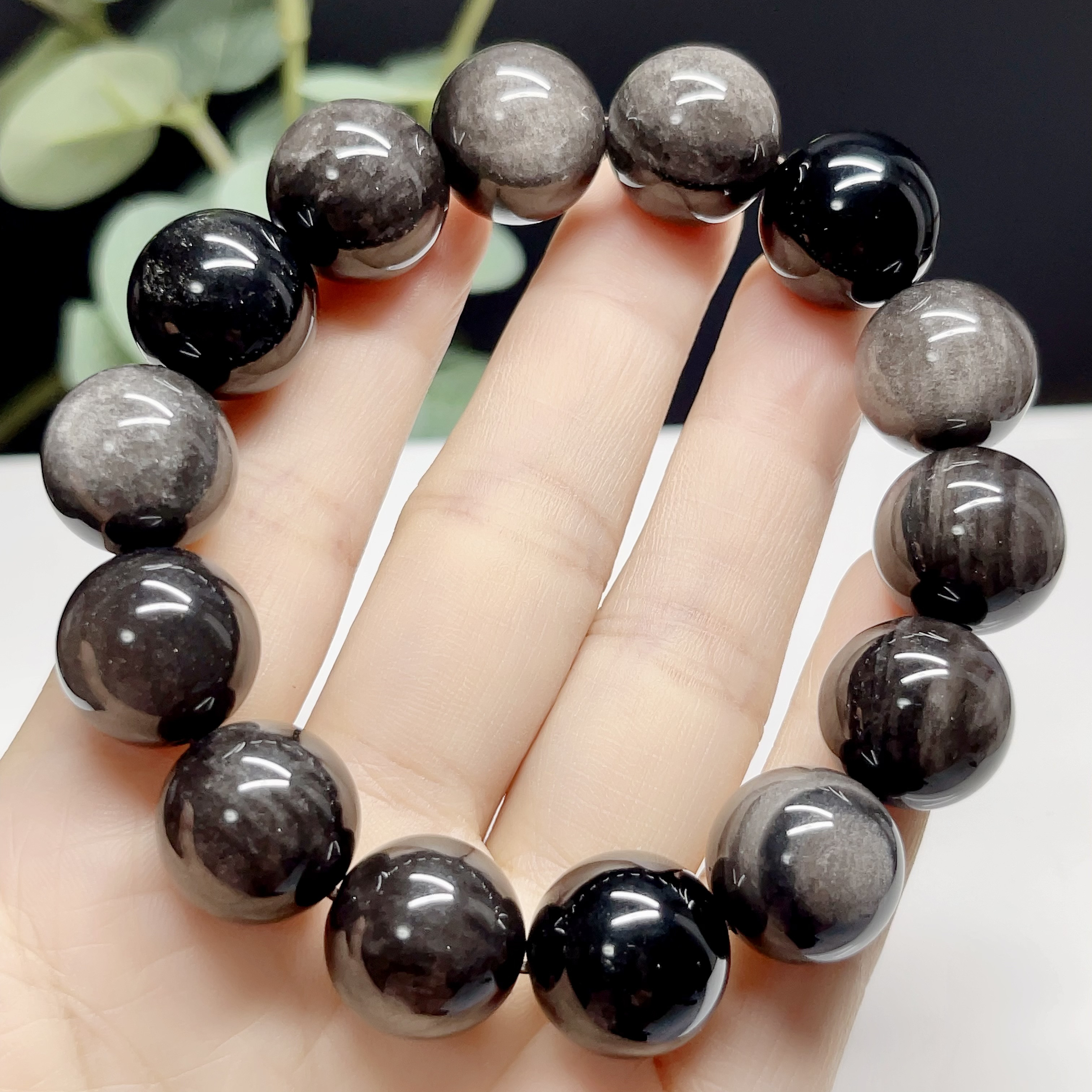 【極上品】 オブシディアン　シルバー オブシディアン　ブレスレット　黒曜石　5