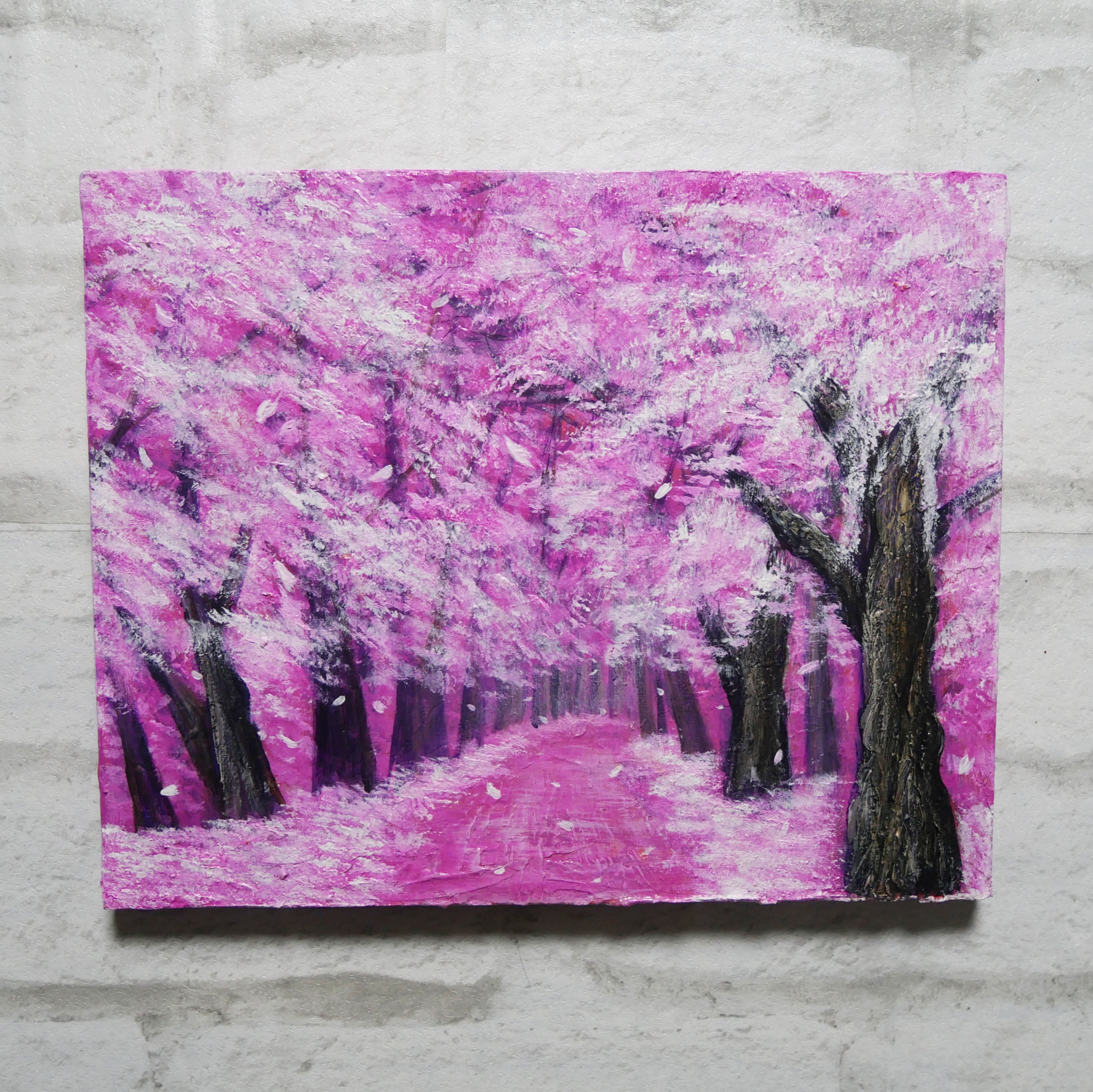 油絵 油彩 油彩画 絵画 絵【桃色の桜の道】 油絵 油彩 油彩画 絵 絵画【桃色の桜の道】