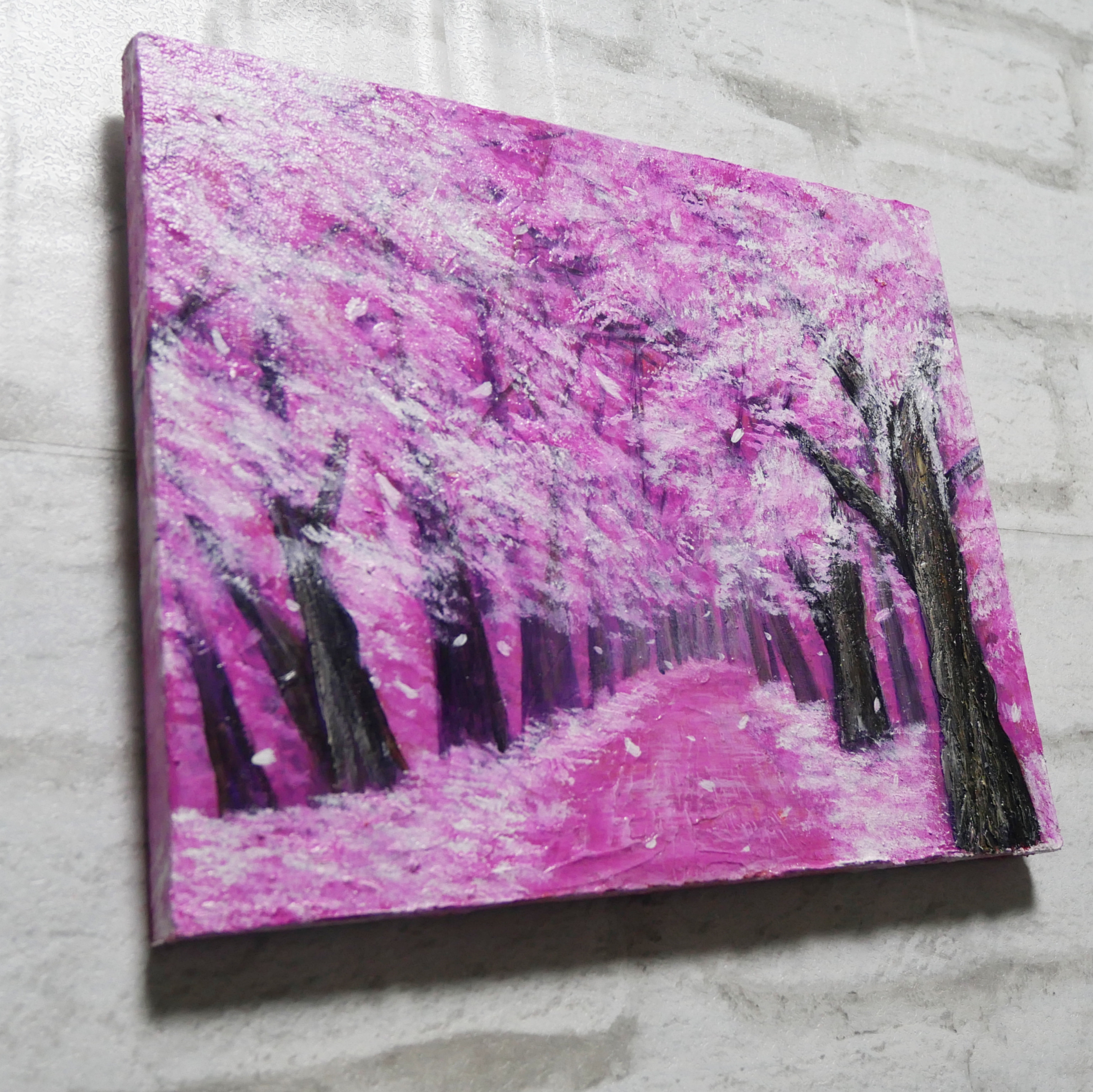 油絵 油彩 油彩画 絵 絵画【桃色の桜の道】