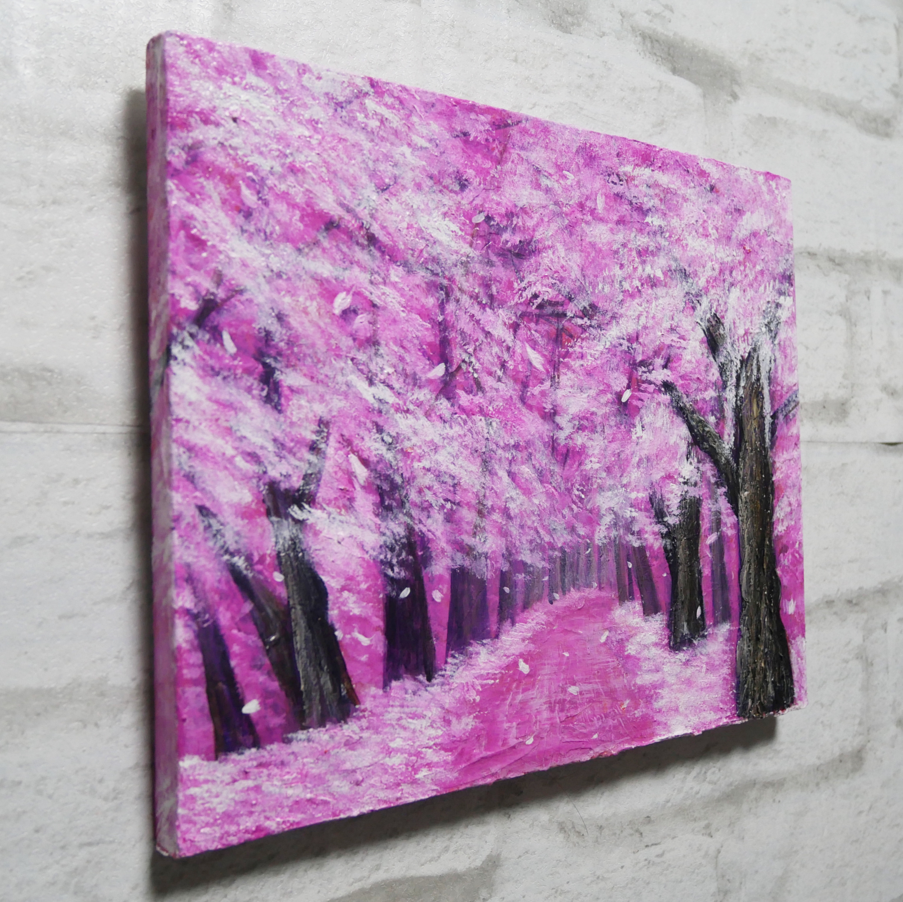 油絵 油彩 油彩画 絵 絵画【桃色の桜の道】