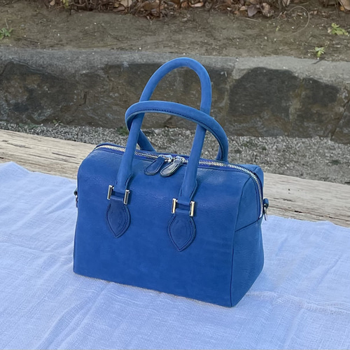 ☆東京発☆軽い裏地付きミニボストンバッグ ブルー 178 トートバッグ