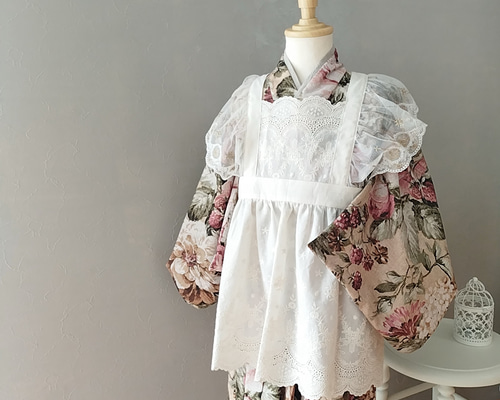 専用　アンティークローズ着物と刺繍レース被布エプロン　ヘッドドレス、襦袢セット c1c91eb2d64a497c467bfe47566948