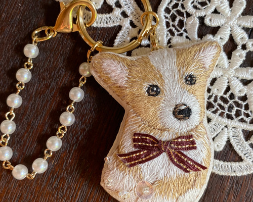 コーギー バッグチャーム キーホルダー 手刺繍 プレゼント