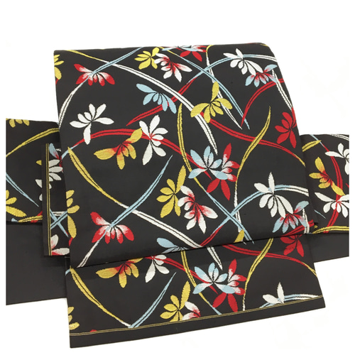 正絹 アンティーク 黒 名古屋帯 二部式 作り帯 簡単装着 和装小物（帯  