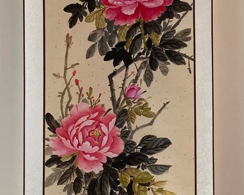 掛け軸 牡丹 ピンク 水墨画 絵画 こたつ 通販 18972099｜Creema