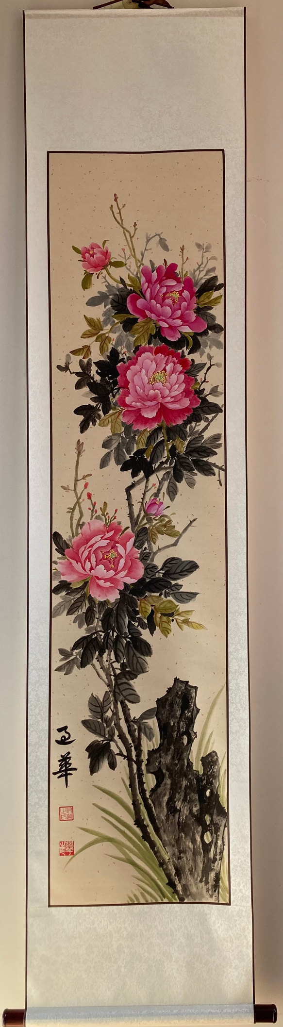 掛け軸 牡丹 掛け軸 牡丹 ピンク 水墨画 絵画 こたつ 通販 18972099｜Creema