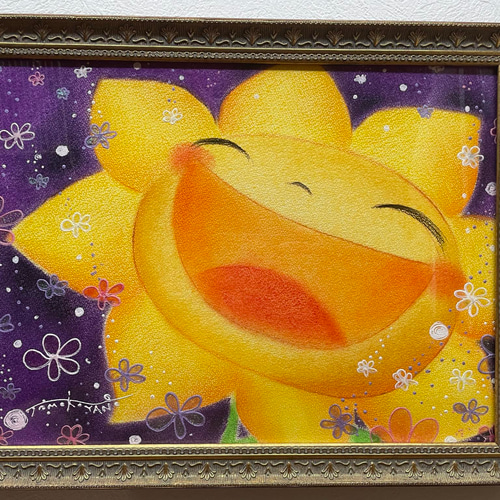 一点物原画【元気なひまわりの絵】ホスピタルアート パステル画 明るい