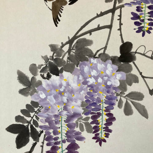 水墨画 藤 雀 花 絵画 掛け軸 絵画 こたつ 通販 18972321｜Creema