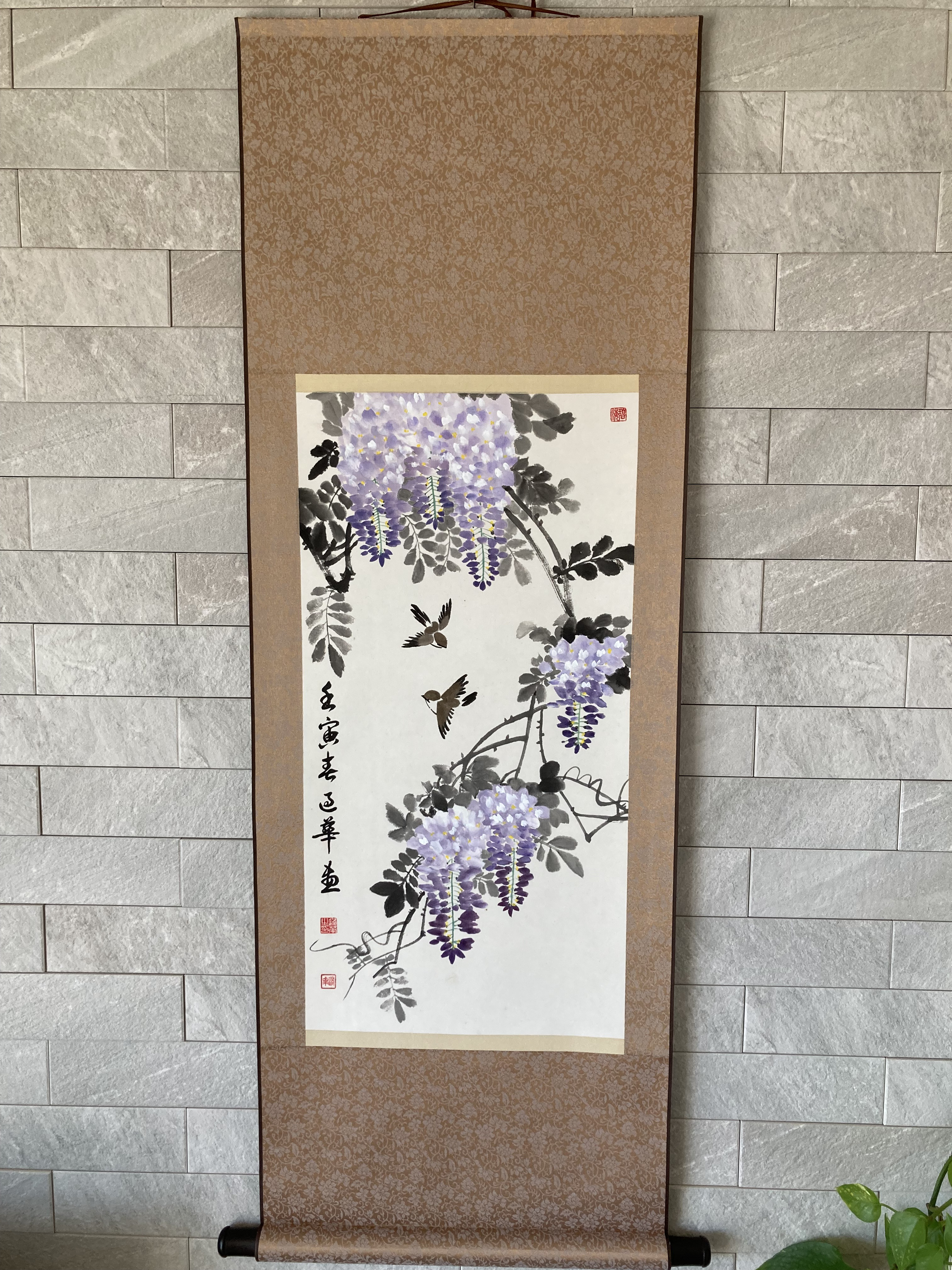 水墨画 藤 雀 花 絵画 掛け軸 絵画 こたつ 通販 18972321