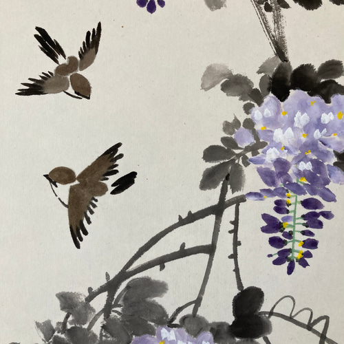 水墨画 藤 雀 花 絵画 掛け軸 絵画 こたつ 通販 18972321