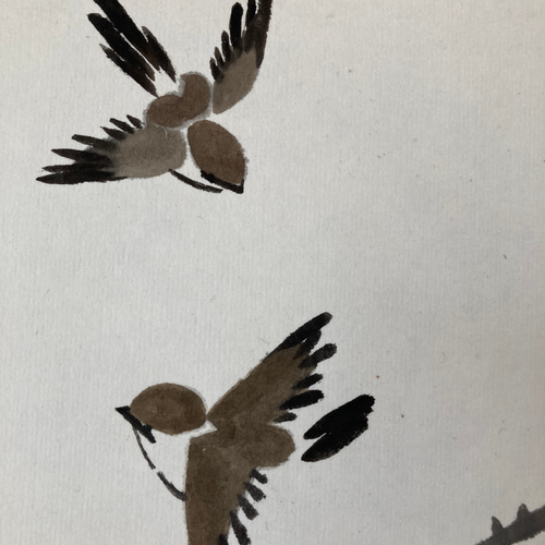 水墨画 藤 雀 花 絵画 掛け軸 絵画 こたつ 通販 18972321｜Creema