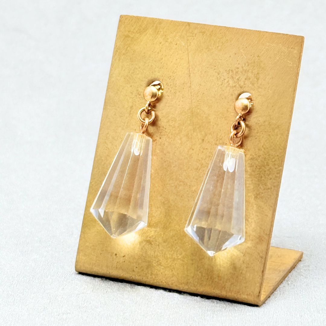 K18 16mm 剣型 クォーツ/白水晶  天然石ピアス - ツルギSS