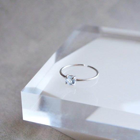 アクアマリンの一粒リング　３月誕生石　指輪　シルバー925　18KGP　フリーサイズ　金属アレルギー対応　ゴールド 7枚目の画像