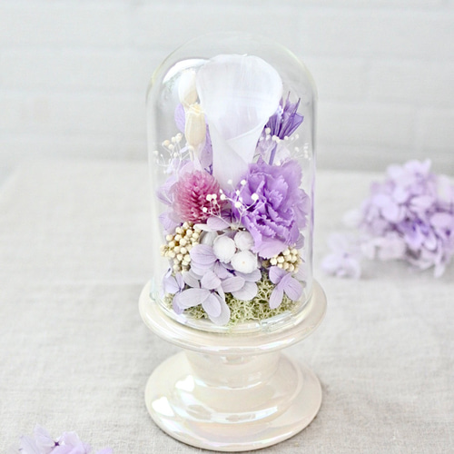 花束のようなガラスドーム Mサイズ高さ18㎝ 仏花ガラスドーム
