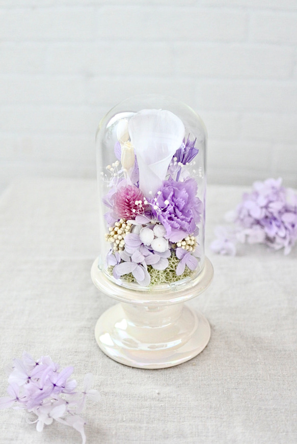 花束のようなガラスドーム Mサイズ高さ18㎝ 仏花ガラスドーム