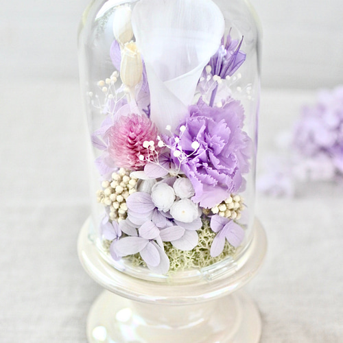 花束のようなガラスドーム Mサイズ高さ18㎝ 仏花ガラスドーム