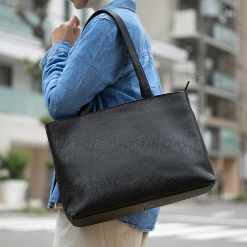 [現行・美品] Hush Tug トートバッグ・ビジネス シボ革 A4 自立 レザートート ブラック