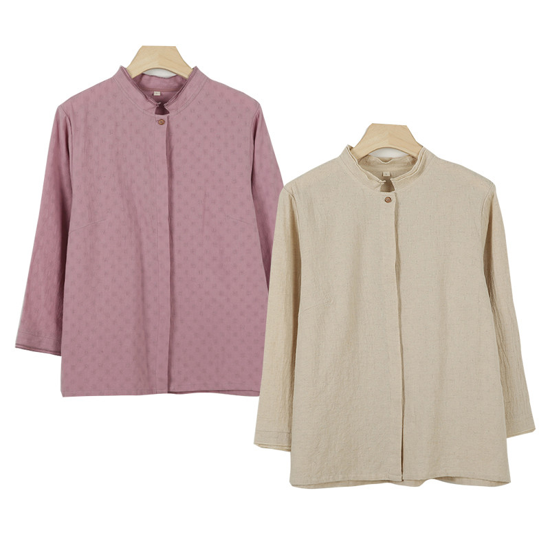 ジャカード綿麻シャツ　9分袖丈綿麻シャツ　ベージュとピンク2色　M-2XLサイズ　L543