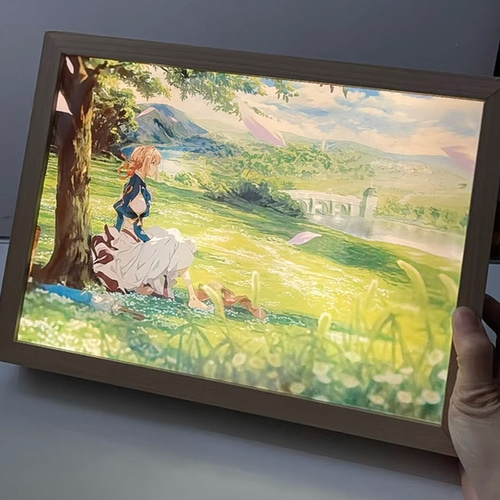 LEDフォトフレーム 点灯して絵が浮上する 写真で作る 鏡 光る絵 アニメ