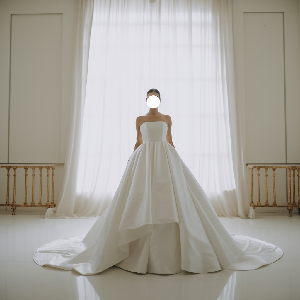 豪華なウエディングドレス  ベアトップ　ロングトレーン　シンプル　すっきりドレス　前撮り　二次会　結婚式