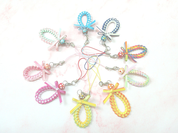 【完成品♪】【シングルブレードストラップストラップ　（3ｍｍ幅）カナリヤX黄緑♪】ハワイアンリボンレイ 2枚目の画像