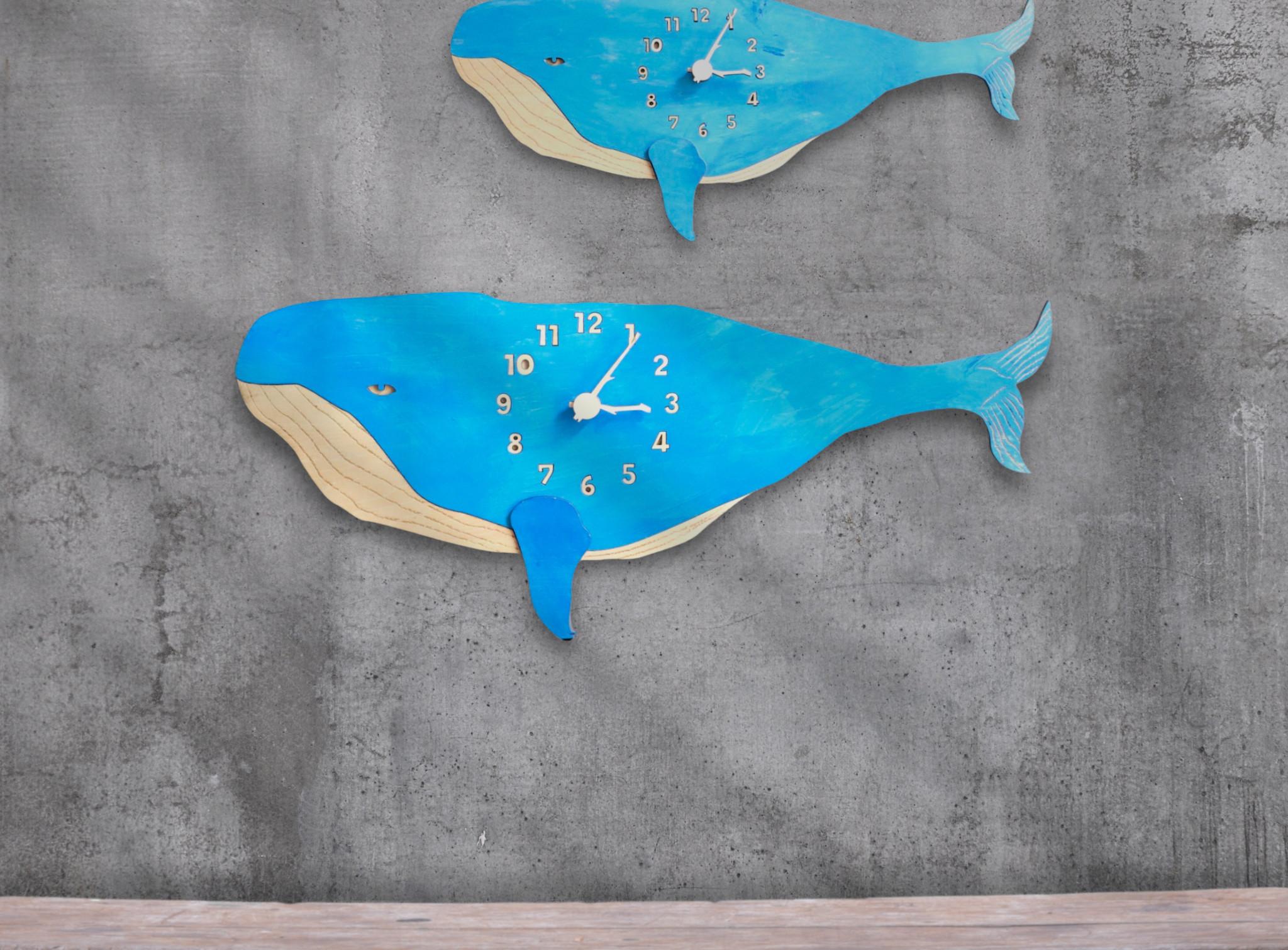 碧きナガスクジラが銀河を泳ぐ ビッグサイズ 時計 木製 掛け時計