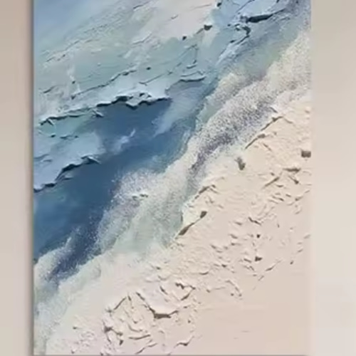 キャンバスアート テクスチャーアート 油絵 抽象画 海 ビーチ 手描き