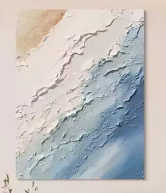 【60×40cm】キャンバスアート テクスチャーアート 油絵 抽象画 海 ビーチ 手描き  おしゃれ