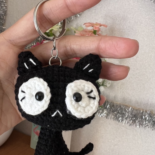あみぐるみ 黒猫 手編み ハンドメイド ぬいぐるみ 編みぐるみ 編みぐるみ 黒猫ちゃん キーホルダー ハンドメイド あみぐるみ 青空