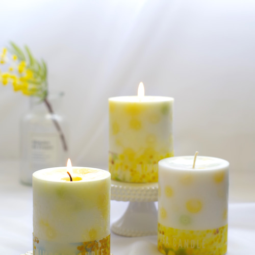 ミモザカラーのつぶつぶアロマソイキャンドル ミモザの香りor無香料