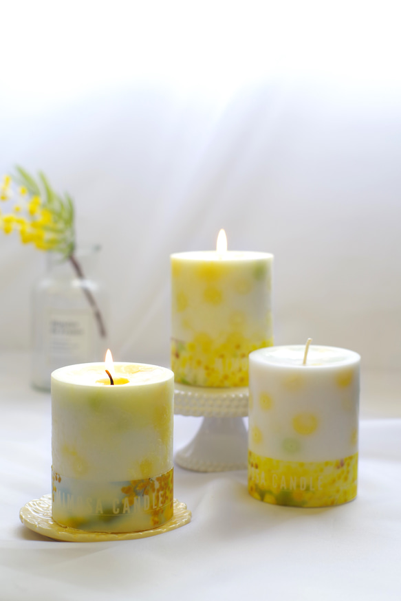 ミモザカラーのつぶつぶアロマソイキャンドル ミモザの香りor無香料