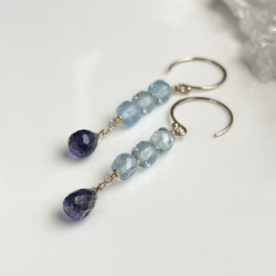 14kgf アクアマリン×アイオライト ピアス／イヤリング ピアス（フック